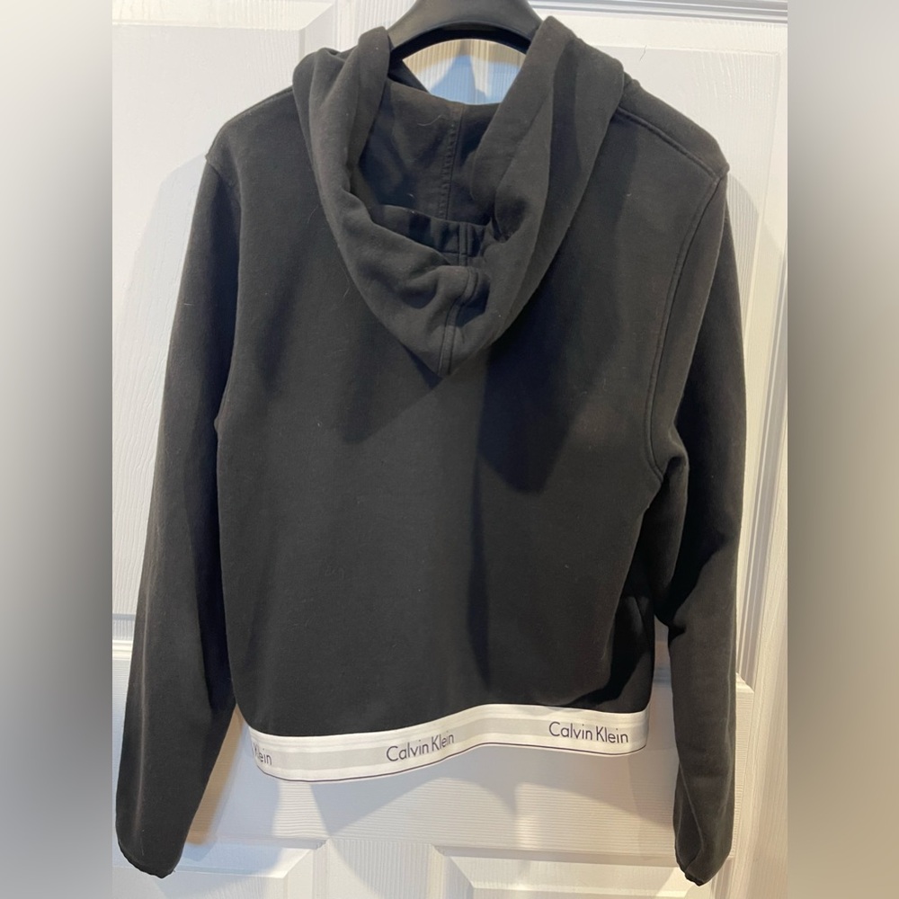 Calvin Klein Black Zip-Up Hoodie with White Trim women large pockets - Picture 5 of 10